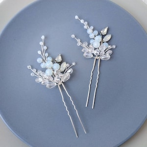 Blue opal hair pins. Wedding hair piece. Something blue for bride.