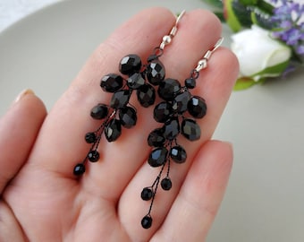 Gothic wedding earrings. Black crystal earrings Beaded earrings