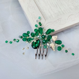 Peineta de novia de cristal verde esmeralda Pieza para el cabello de boda