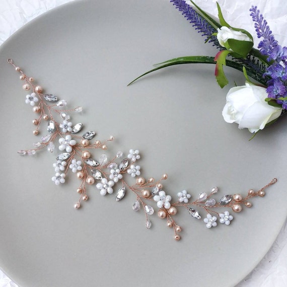 Rose Gold Wedding Hair Vine. Crystal Flower Bridal Hair  display picture 3