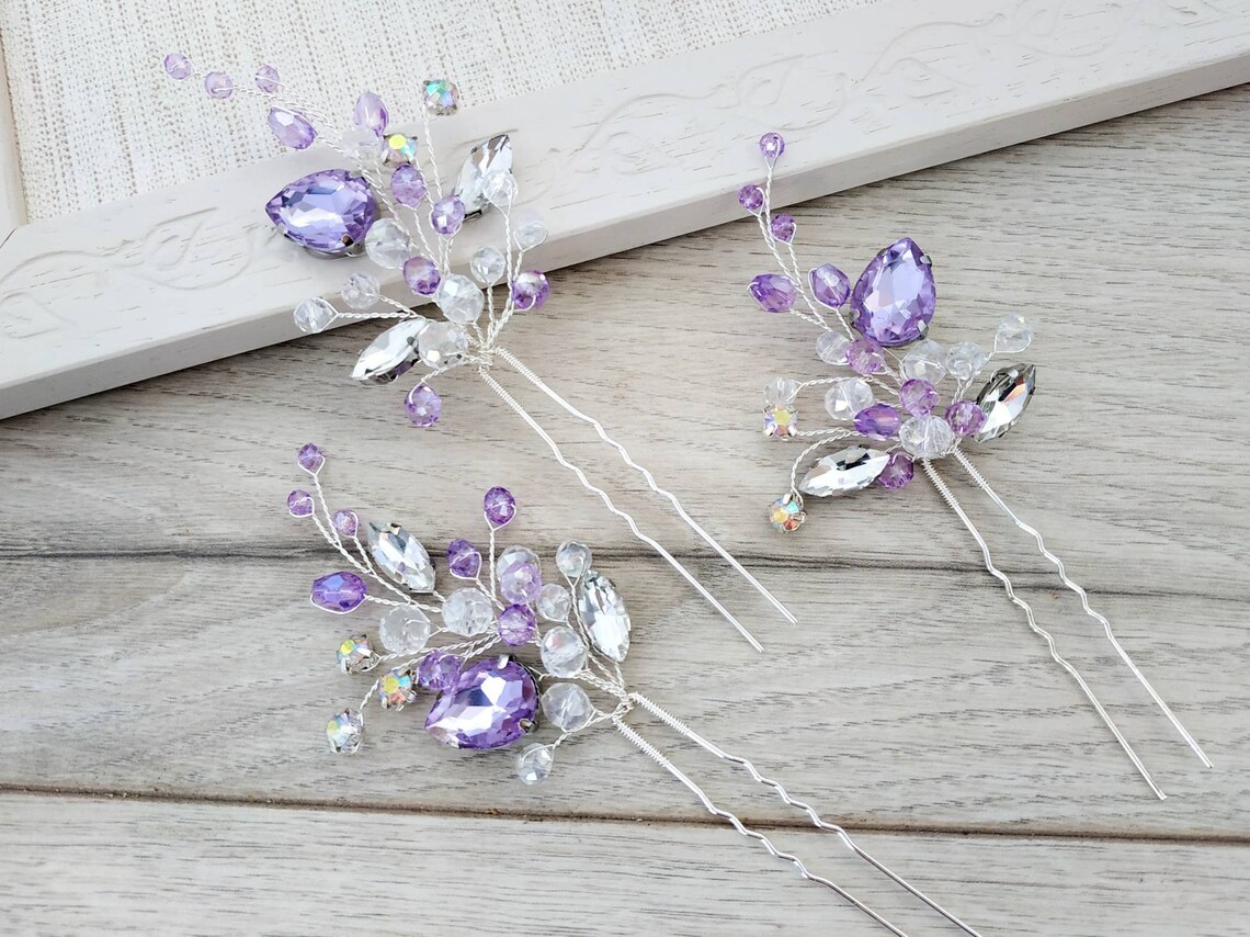 Purple Hair Pins Lavender Wedding Hair Piece Bridal Hair Piece Etsy