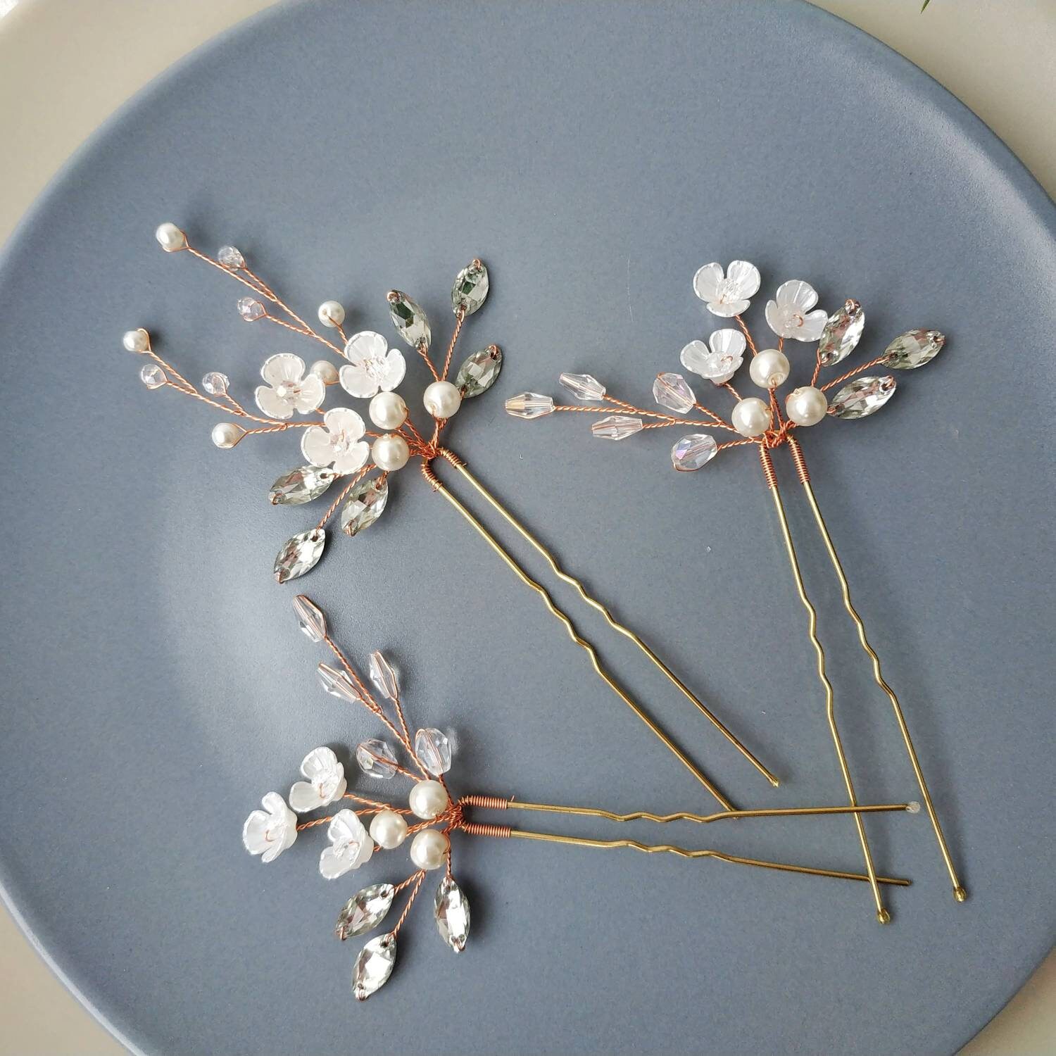 Rose gold hair pins for brides and bridesmaids. Etsy