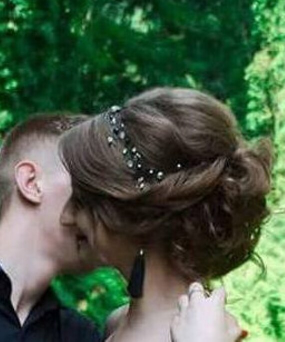 Gothic Wedding Hair Pin Crystal Hair Pin Black Hair Vine Black Etsy