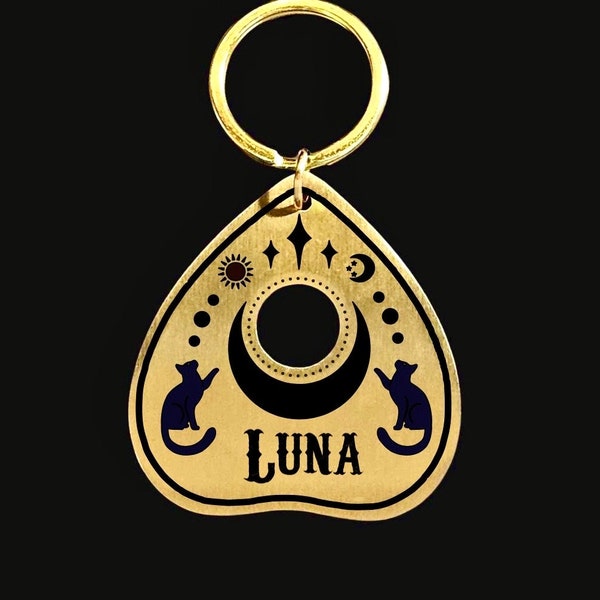 Stainless steel Planchette Ouija witch horror goth spirit cat Tag bag sports key ring disc golf charm small medium large xl medal ID kitten