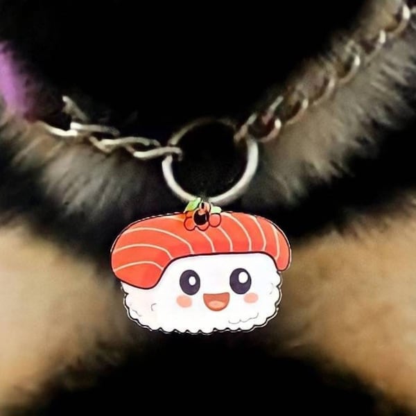 Custom Acrylic nigiri sushi pet dog cat Tag School golf bag sports key ring charm small medium large xl medal ID puppy kitten kids lost hero