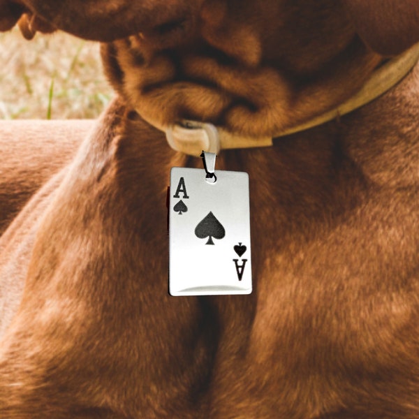 Stainless steel Ace of Spades playing card dog cat Tag bag sports key ring disc golf charm small medium large xl medal ID puppy kitten kids