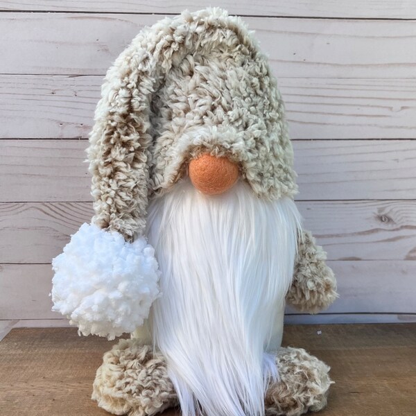 Super soft fluffy brown/tan white tipped large plush gnome