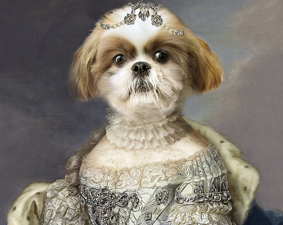 French Princess, Queen, 18 century, Personalized gift, Custom gift, Royal Pet, Regal pet portraits, Funny gift, Dog Portrait, by JAnovelty