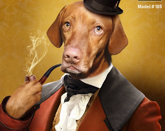 Gentleman Dog Portrait, 18th Century, Victorian smoking pipe, Funny Pet, Custom Gift Portrait, Personalized gift for girlfriend boyfriend