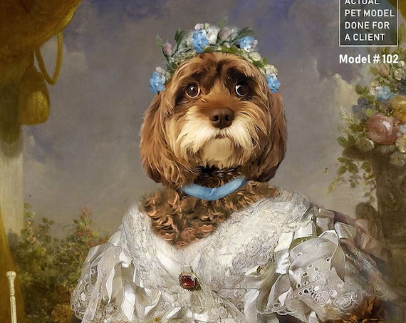 Your dog or cat as a Princess | Digital Portrait | 18th Century Historical Costume | Personalized Gift
