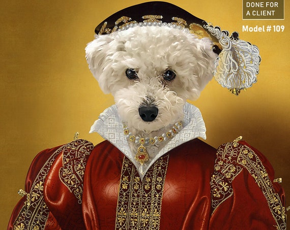 Royal Woman Custom Pet Portraits, Dog or Cat Portrait, Red and Gold, Digital personalized poster, Medieval Pet Portrait by JAnovelty