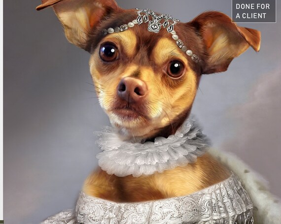 French Princess, Queen, 18 century, Personalized gift, Custom gift, Royal Pet, Regal pet portraits, Funny gift, Dog Portrait, by JAnovelty