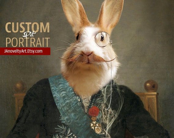 White Rabbit, Alice, Victorian pet portrait, Custom pet portrait, Renaissance pet portrait, Historical pet portrait, Custom Pet by JAnovelty