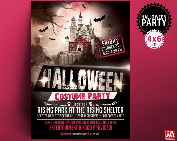 Halloween Invitation, Halloween Invite, Halloween Party, 4*6" Customized Digital Printable File - Haunted Castle, Gothic, Costume Party