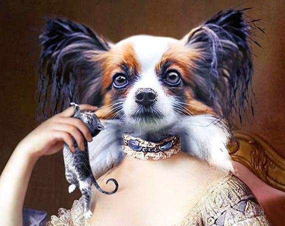 French DOG Queen MARIE ANTOINETTE, historical pet portraits, Custom Pet Portrait, Digital portrait, Pet lover gift, Pet art by JAnovelty