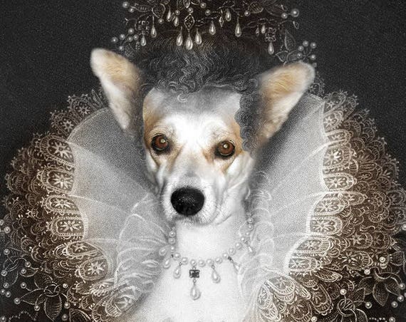 Elizabeth I of England, Custom Pet Portraits, Medieval pet portrait, Renaissance dog portraits, Historical queen pet Funny gift by JAnovelty