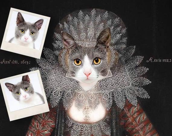 Cat portrait, Custom Pet Portraits, Digital personalized portrait, Medieval cat portrait, Renaissance cat, Vintage, Funny gift by JAnovelty
