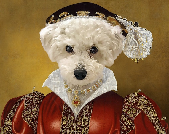 Royal Woman Custom Pet Portraits, Dog or Cat Portrait, Red and Gold, Digital personalized poster, Medieval Pet Portrait by JAnovelty
