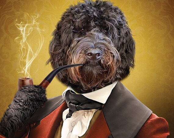 Gentleman Dog Portrait, 18th Century, Victorian smoking pipe, Funny Pet, Custom Gift Portrait, Personalized gift from girlfriend boyfriend