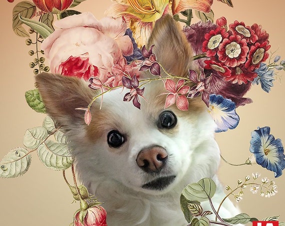 Flower Power Personalized painting from photo | Pet Portrait with flowers | Personalized Gift by JAnovelty