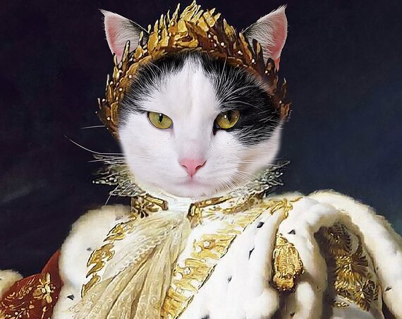 King Pet Portraits, Emperor Napoleon, Dog or Cat Portrait, Crown, Royal Cat Portrait, Digital personalized portrait painting, by JAnovelty