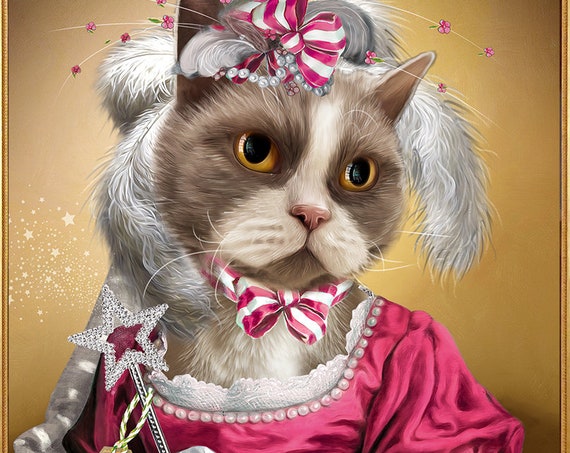 Custom cat or dog portrait, Royal pet, Magic pink girl, Make a wish Lady, Fairy Lady, Personalized Gift, Custom Pet Portrait by JAnovelty