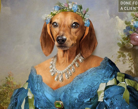 Your dog or cat as a Princess | Southern belle | Digital Portrait | 18th Century Historical Costume | Personalized Gift by JAnovelty