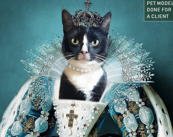 Crown Pet, Classy custom pet, Custom Pet Portraits, Royal pet Portrait, Medieval dog art, Renaissance pet, Regal Pet Portrait by JAnovelty