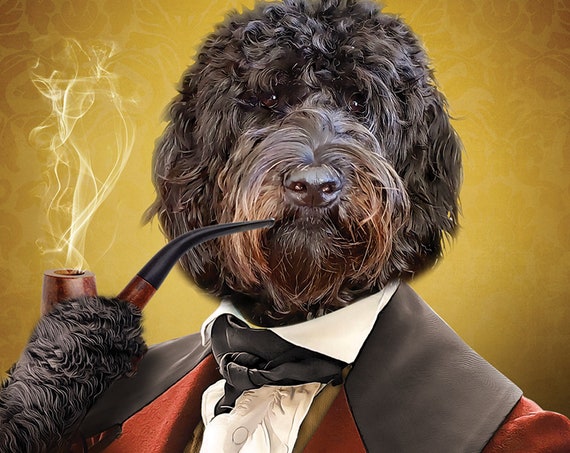 Gentleman Dog Portrait, 18th Century, Victorian smoking pipe, Funny Pet, Custom Gift Portrait, custom pet portrait for girlfriend boyfriend