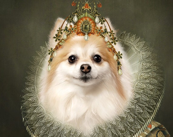 Your dog as Queen Isabela of Spain, Digital Custom Pet Portrait from photo, Medieval Wall Art