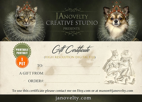Gift Certificate | Medieval Pet Painting Voucher | Last Minute Coupon | Surprise Custom Gift by JAnovelty