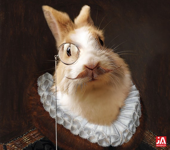 White Rabbit, Easter Medieval pet portrait, Custom pet portrait, Renaissance pet portraits, Historical pet portrait, Custom Pet by JAnovelty
