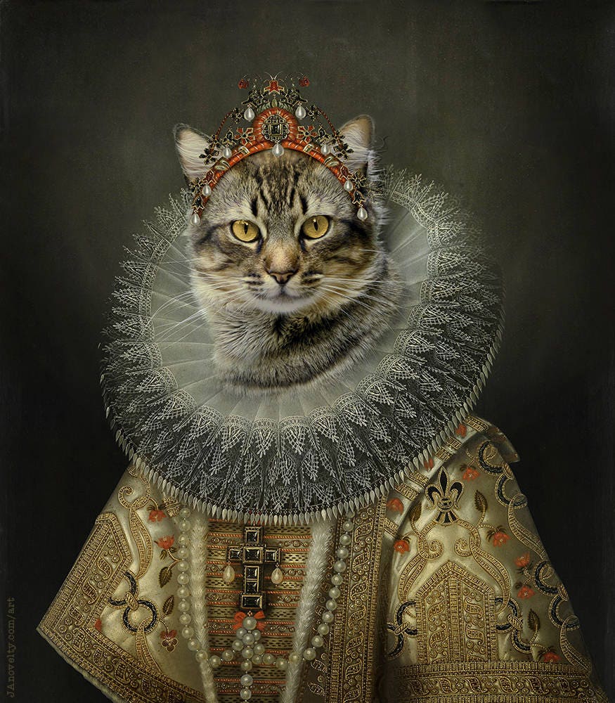 Regal Cat Aristocrat Cat Cat Lover Royal Pet Portrait Renaissance.