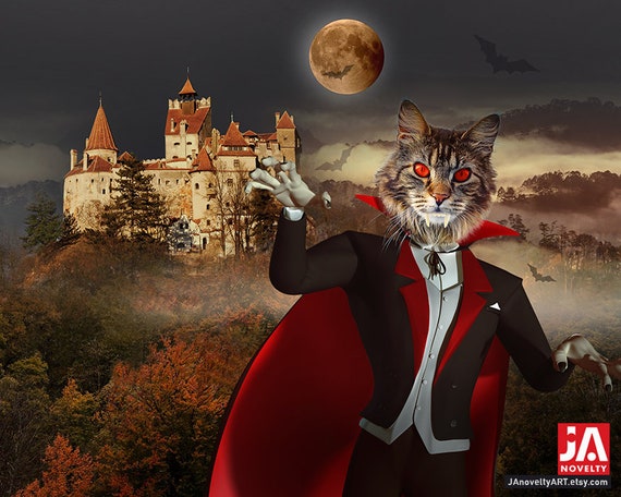 Your Pet as Count Dracula, Vampire Poster, Made in Transylvania, Blood Moon, Scary Night, Custom Gift Portrait, House Decor, Halloween Party