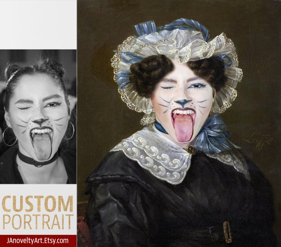 Custom portrait funny vintage illustration gift for woman classical painting replace face, Renaissance portrait, Medieval paint by JAnovelty