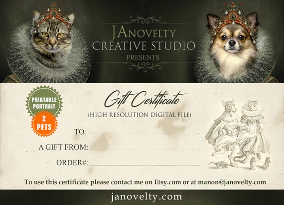 Gift Certificate 2-Characters | Medieval Pet Painting Voucher | Last Minute Coupon | Surprise Custom Gift by JAnovelty