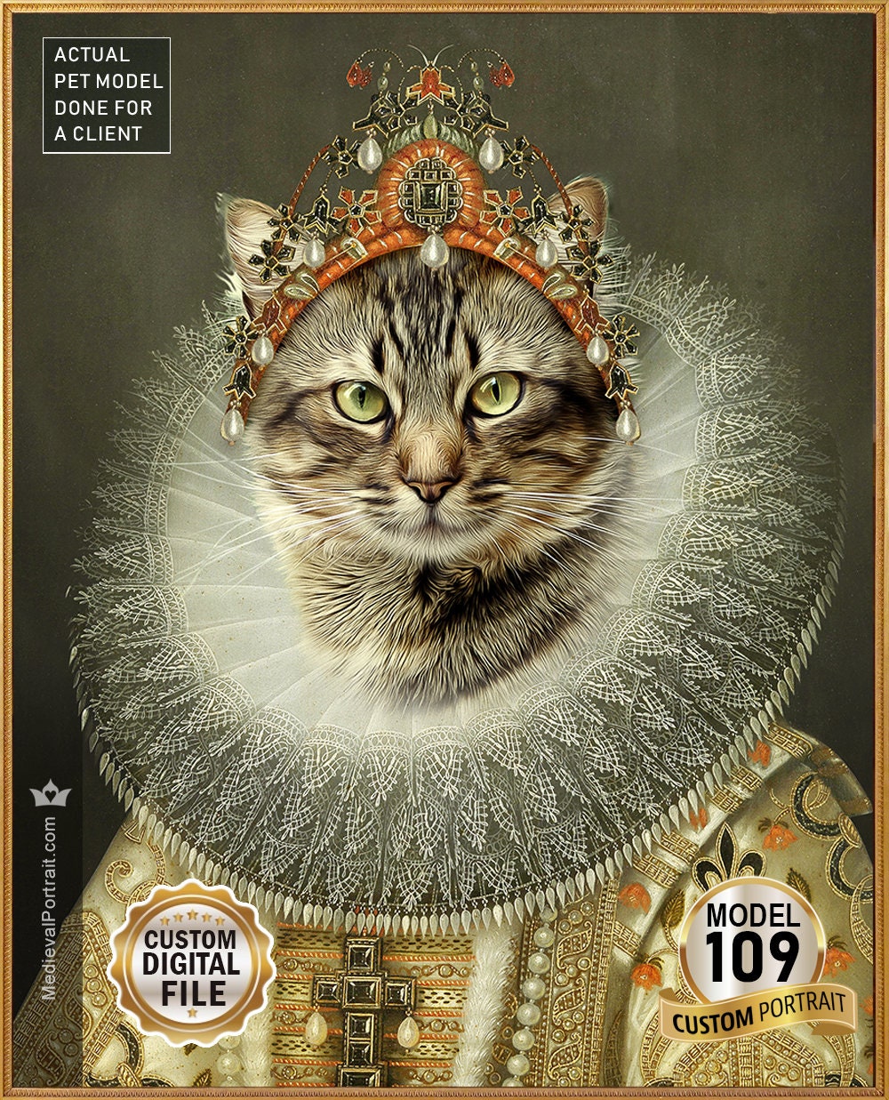 Aristocrat cat, Cat lover, Royal pet portrait, Renaissance pet