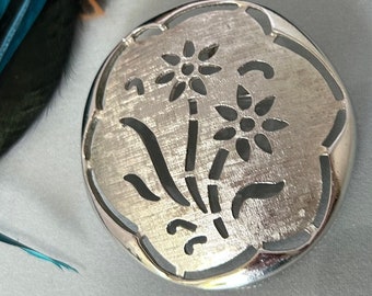 1970's Vintage Sarah Coventry Silver Brooch, Costume Jewelry, Brushed Metal, Floral Design, Collectible