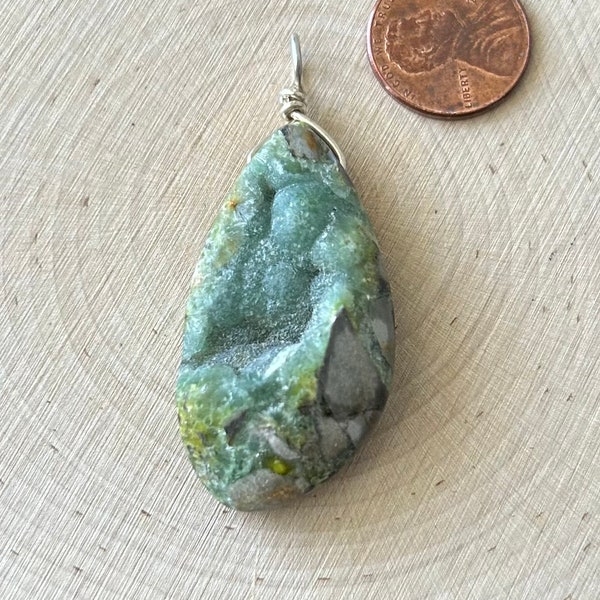 Unique! Beautiful Handmade, Crystal Wavellite, Sterling silver wire wrapped, Pendant, Love, Peace, Truth and Compassion stone