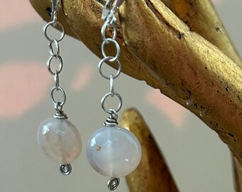 Chalcedony round stone w/ Sterling Silver drop earrings