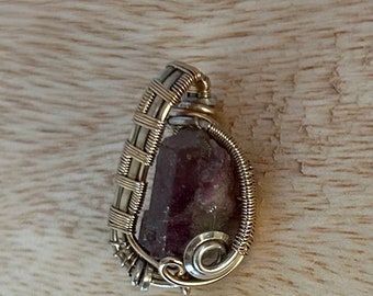 Sterling  Silver & Gold Filled wire wrapped Rubellite  Tourmaline stone. Raw Rubalite Tourmaline.  Natural Rubellite wrapped pendant.