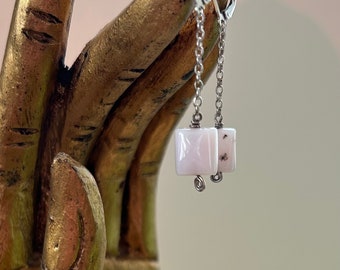 Pink Peruvian Opal square stone drop earrings