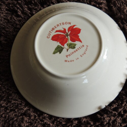 Fine Christmas “Poinsettia “ shops China, Cuthbertson,made in England. English China, Christmas China, Collectible Holiday China, Poinsettia Dish