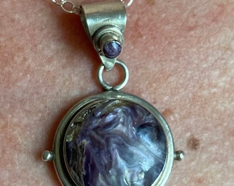 Charoite and Sterling Silver Pendant. Third Eye Pendant, Crown Chakra Pendant, Purple Crystal, Charoite Spiritual Guide, Unique Charoite
