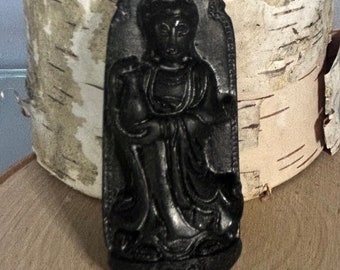Onyx Quan Yin Black Large pendant, Guan Yin, Buddhist Goddess of Compassion, Necklace, Jewelry, Healing Crystal