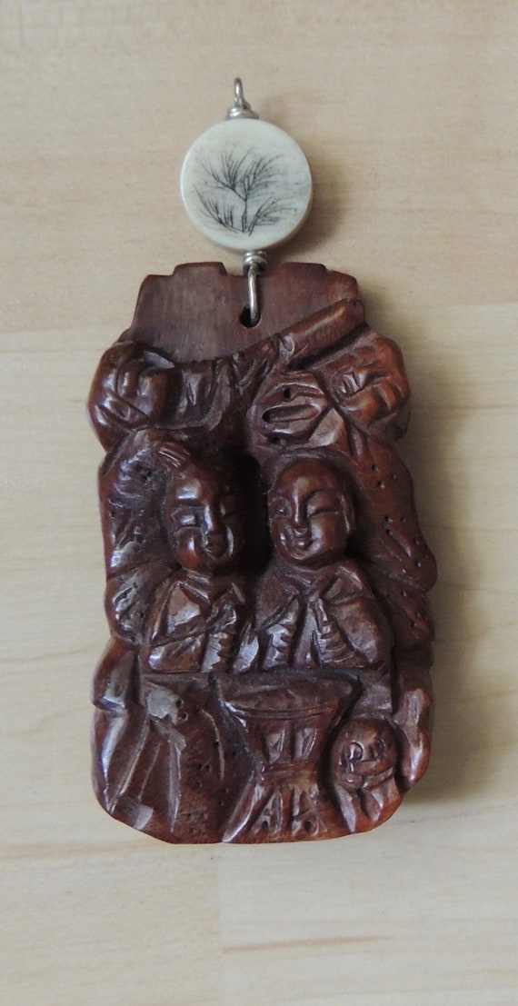 Hand Carved  "Happy Family" Pendant, Family Harmo… - image 1
