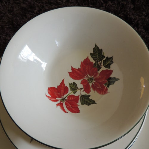 Fine Christmas “Poinsettia “ shops China, Cuthbertson,made in England. English China, Christmas China, Collectible Holiday China, Poinsettia Dish