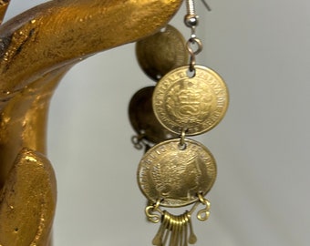 Eclectic, Unique, Vintage Antique Style Coin dangle drop earrings