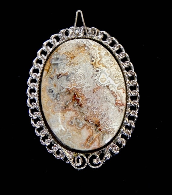 Vintage Agate Broach. Crazy Lace Agate Jewelry, A… - image 1