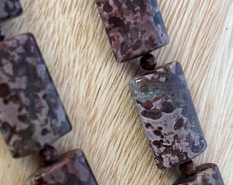 Amazing Purple Jasper with Druzy crystal inclusions, 14 Rectangle beads with 15 round spacers